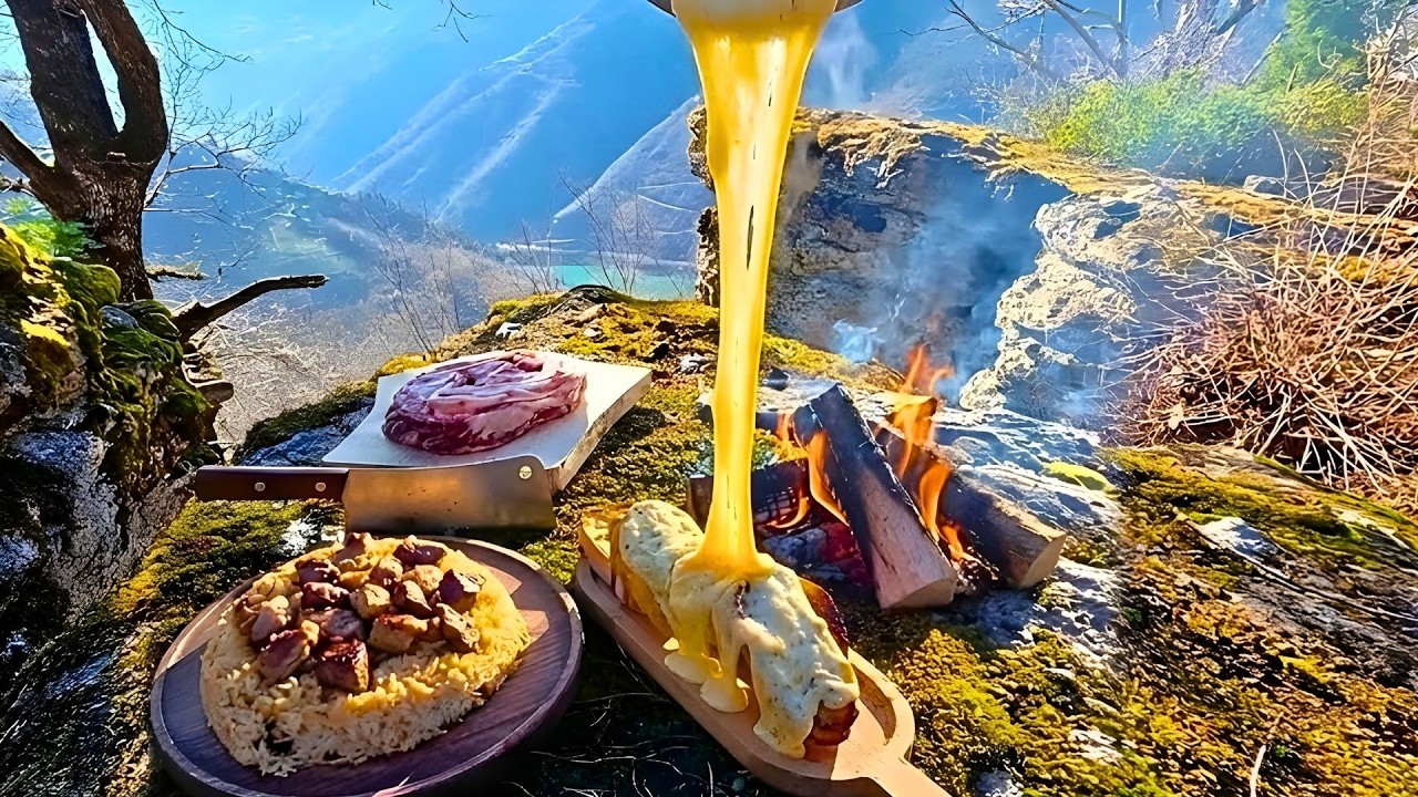 Slow-Cooked Beef Stew, Meat Pilaf & Melting Cheesy Bread Over Open Fire | Forest Cooking ASMR