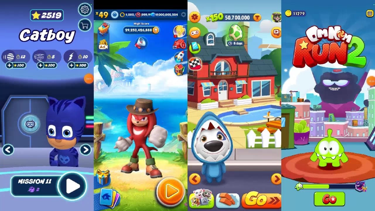 Mask Tom Run Talking Tom Gold Run vs Sonic Dash vs Om Nom Run vs PJ Masks Heroes Run ...