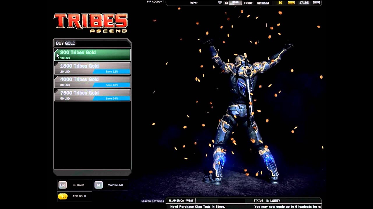 Tribes Ascend: Interactive Menu: Buying Gold