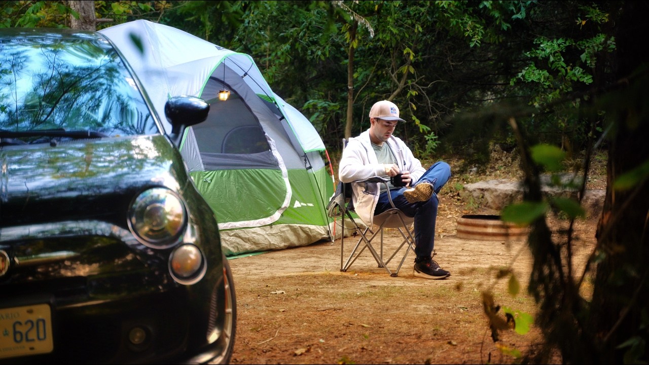 My PERFECT solo camping with Fiat 500 | Campfire, Burger Cooking, Starlapse, Nature ASMR