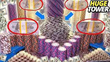 MASSIVE TOWER GOT STUCK AGAINST THE GLASS! HIGH RISK COIN PUSHER $10,000,000.00 BUY IN! (MEGA WIN)