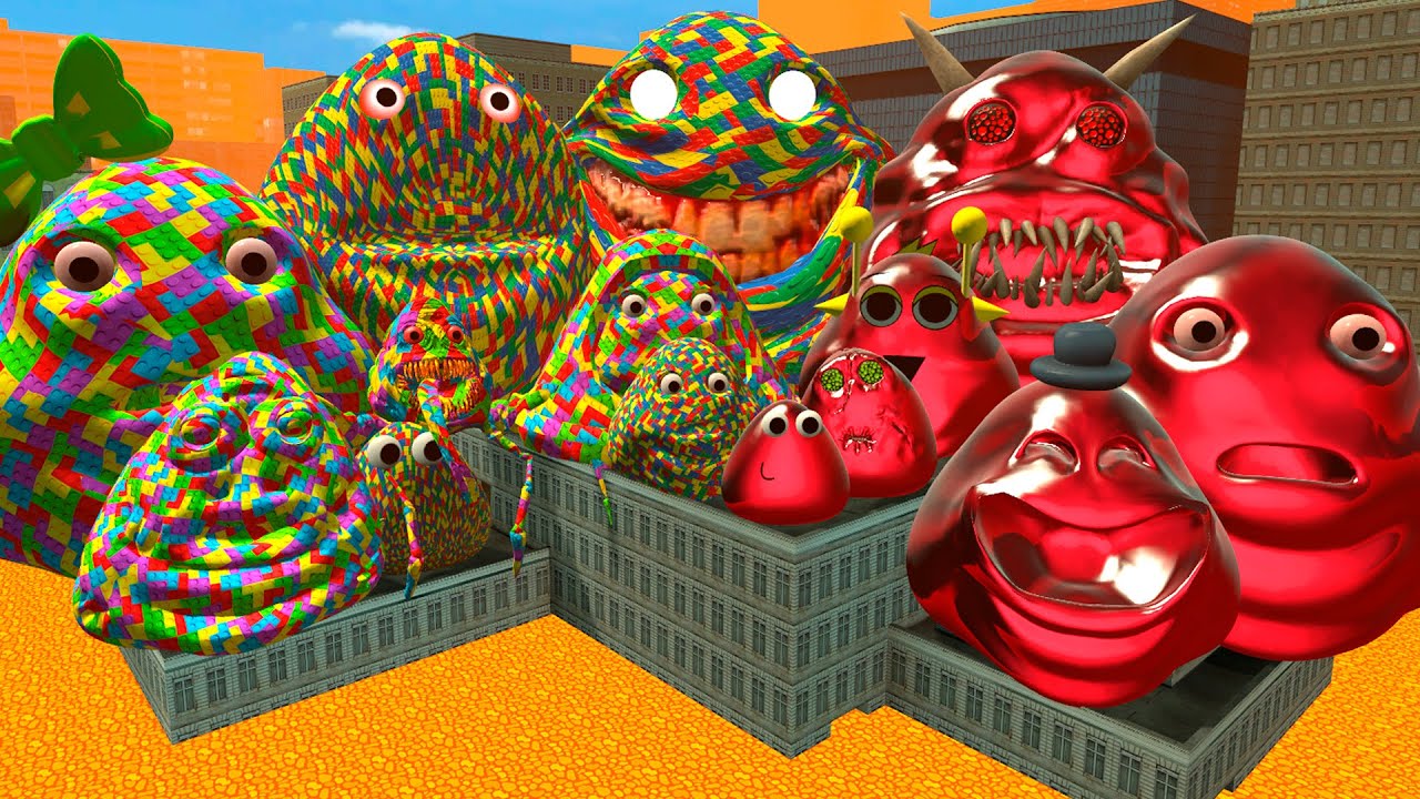 SPARTAN KICKING ALL LEGO and RUBY 3D POU BOU'S REVENGE into LAVA FLOODED CITY in Garry's Mod