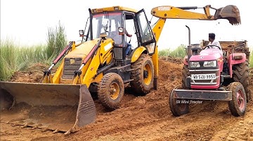 Jcb 3dx Eco Xcellence Machine Loading Mud In Swaraj 744 Fe And Mahindra Yuvo 575 Di Tractor | Jcb