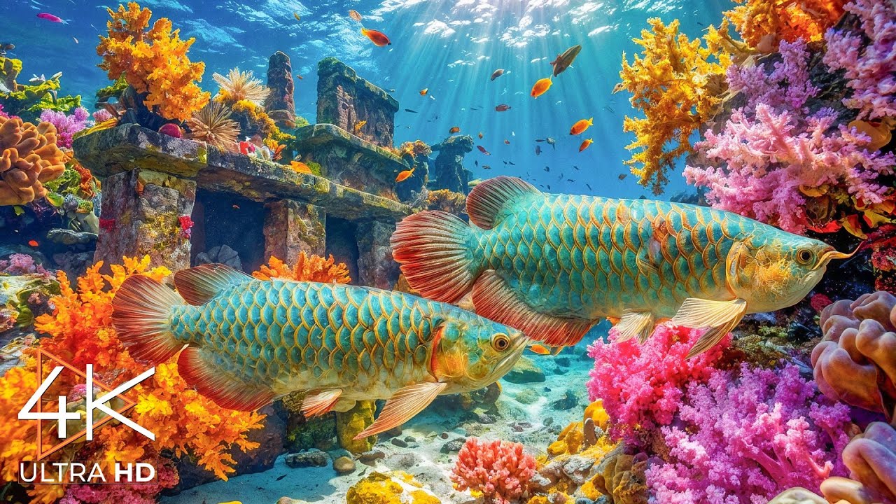 Видео из аквариума в формате 4K Ultra HD 🐠 Спокойные коралловые рифовые рыбки под умиротворяющие зв