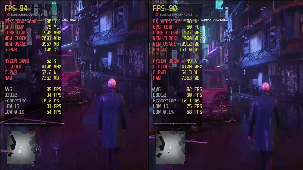 RTX 2060 Super vs RX VEGA 56(UV) Hitman 3