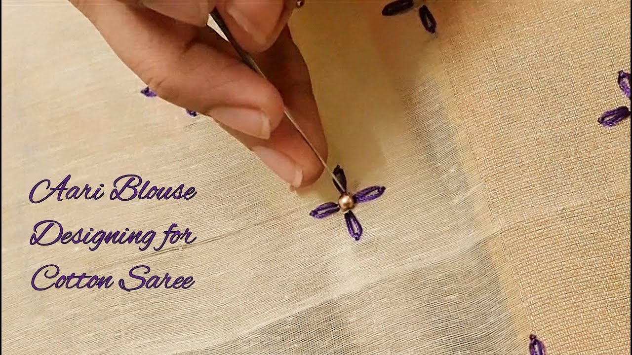 Aari Work Blouse 30 | Simple Aari Designing Tutorial for Cotton Saree ...