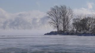 Deep freeze causing steam fog phenomenon over Lake Ontario