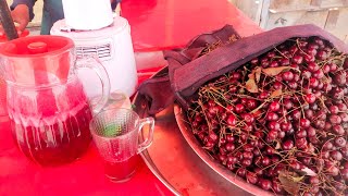 Fresh Cherry  Juice - Afghani Food - Afghanistan Roadside Food - Amazing Afghan Food