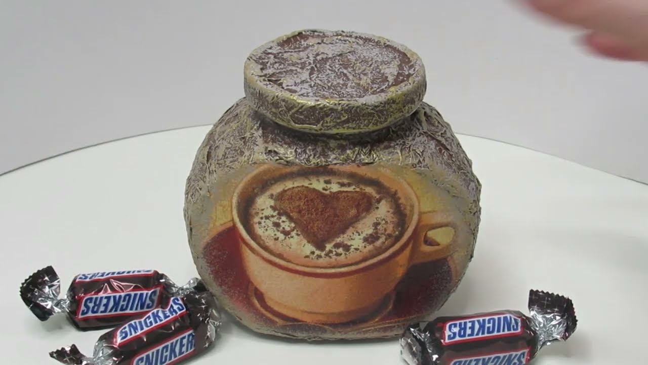 Декор банки кофе  Декупаж салфетками  Мастер класс!