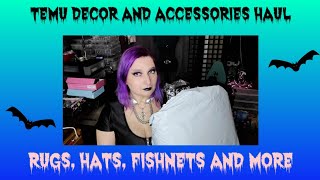 goth on a budget TEMU DECOR AND ACCESSORIES HAUL rugs hats fishnets