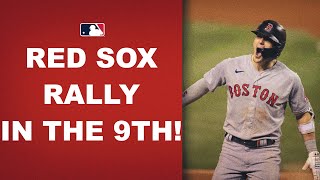 The Red Sox score 4 in the top of the 9th to secure a much-needed win to tie them with the Yankees