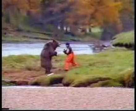 a man kick a bear in the balls