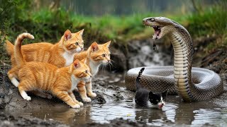 Brave Orange Cat Saves Little Black Kitten From Dangerous Snake Attack ππ | Heart Touching Rescue