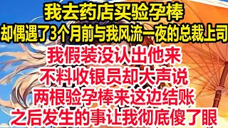 我去药店买验孕棒，却偶遇了3个月前与我风流一夜的总裁上司，我假装没认出他来，不料收银员却大声说，「两根验孕棒来这边结账」！之后发生的事让我彻底傻了眼！