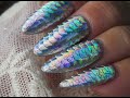 Mermaid Scale nails . Watch how to apply foil to nails .