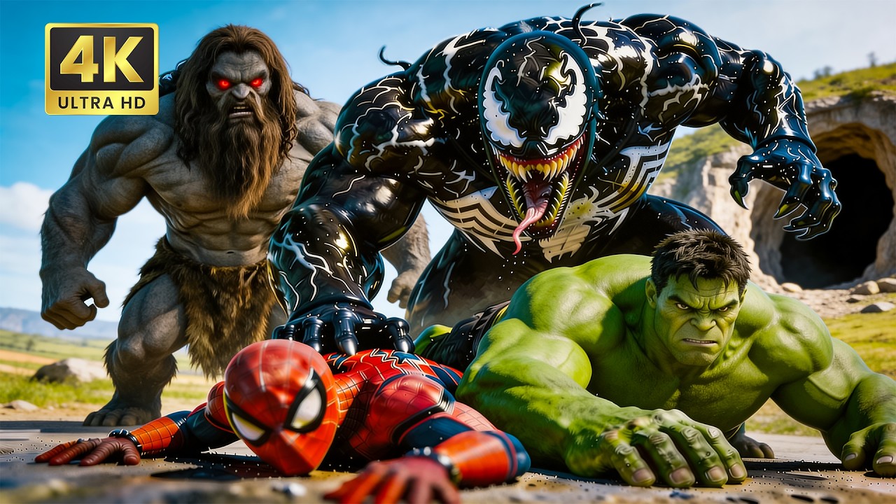 Unexpected Team-Up | Spiderman vs Venom & Caveman Army: The Rescue of Hulk | AI Superhero Movie