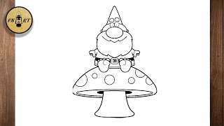 How to draw a gnome sitting on a mushroom