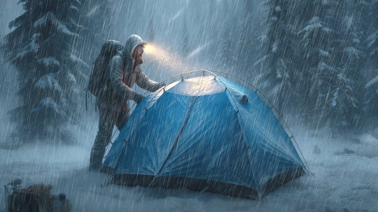 CAMPING IN HEAVY RAIN WITH CRAZY THUNDERSTORMS // struggling to build a ...