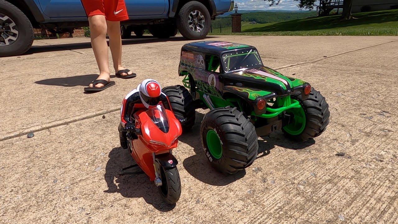 RC Monster Truck vs RC Motorcycle Race - YouTube