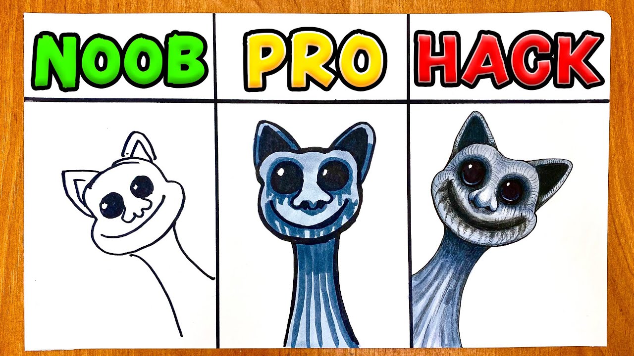 Drawing Battle: Smile Cat NOOB vs PRO vs HACKER! Zoonomaly