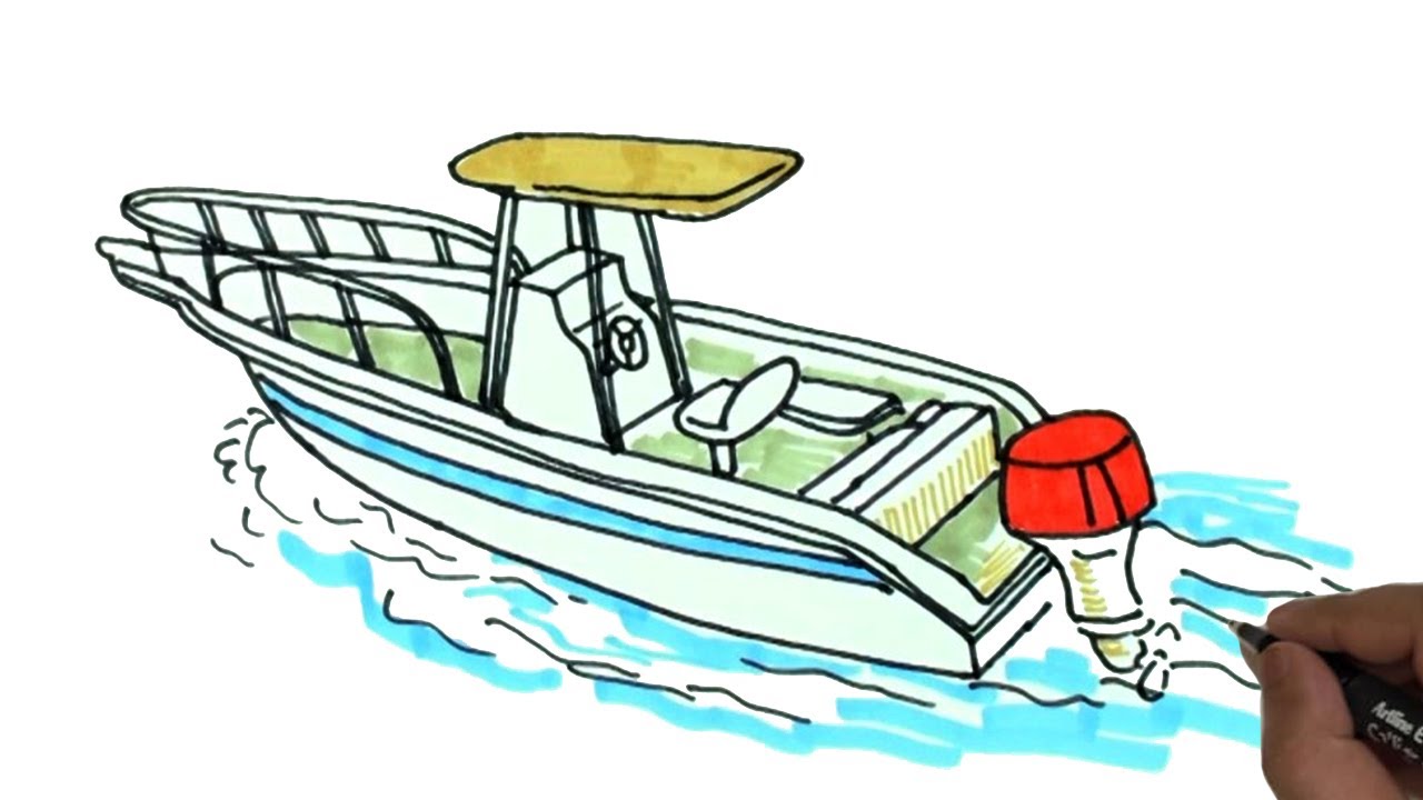 Daily Drawing Demo - Speed Boat Line Drawing and Color./ Speed Boat  Illustration. 