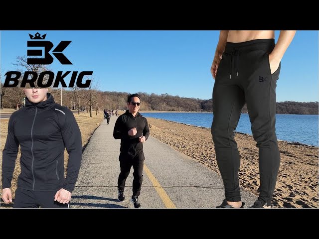 BROKIG Mens Jogger Sport Pants, Casual Zipper Gym Workout Sweatpants Pockets