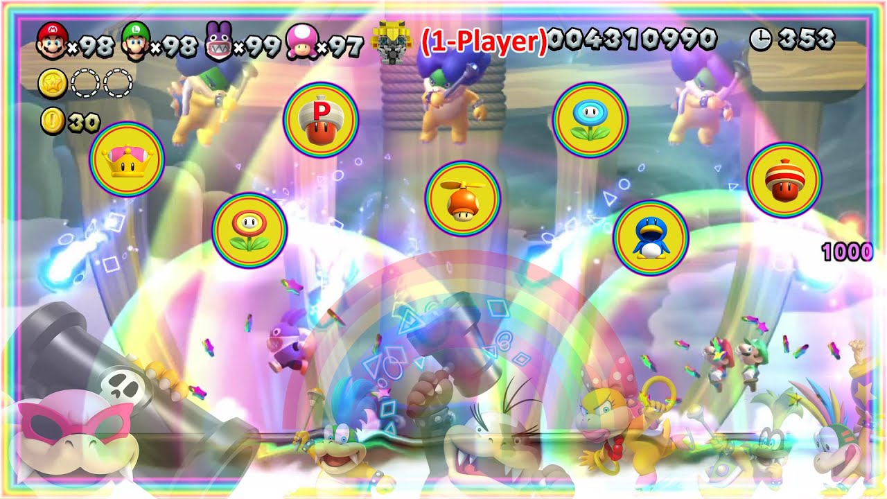🌈Rainbow Earthquake 7 Boss Fights in New Super Mario Bros U Deluxe 彩虹地震戰鬥庫巴7人眾
