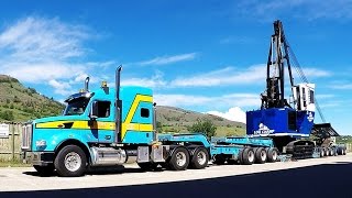 HEAVY HAUL PETERBILT 567 w/ 11-AXLE LOWBED LOADING 2016 LOG CHAMP LC550 YARDER [31 Minutes]