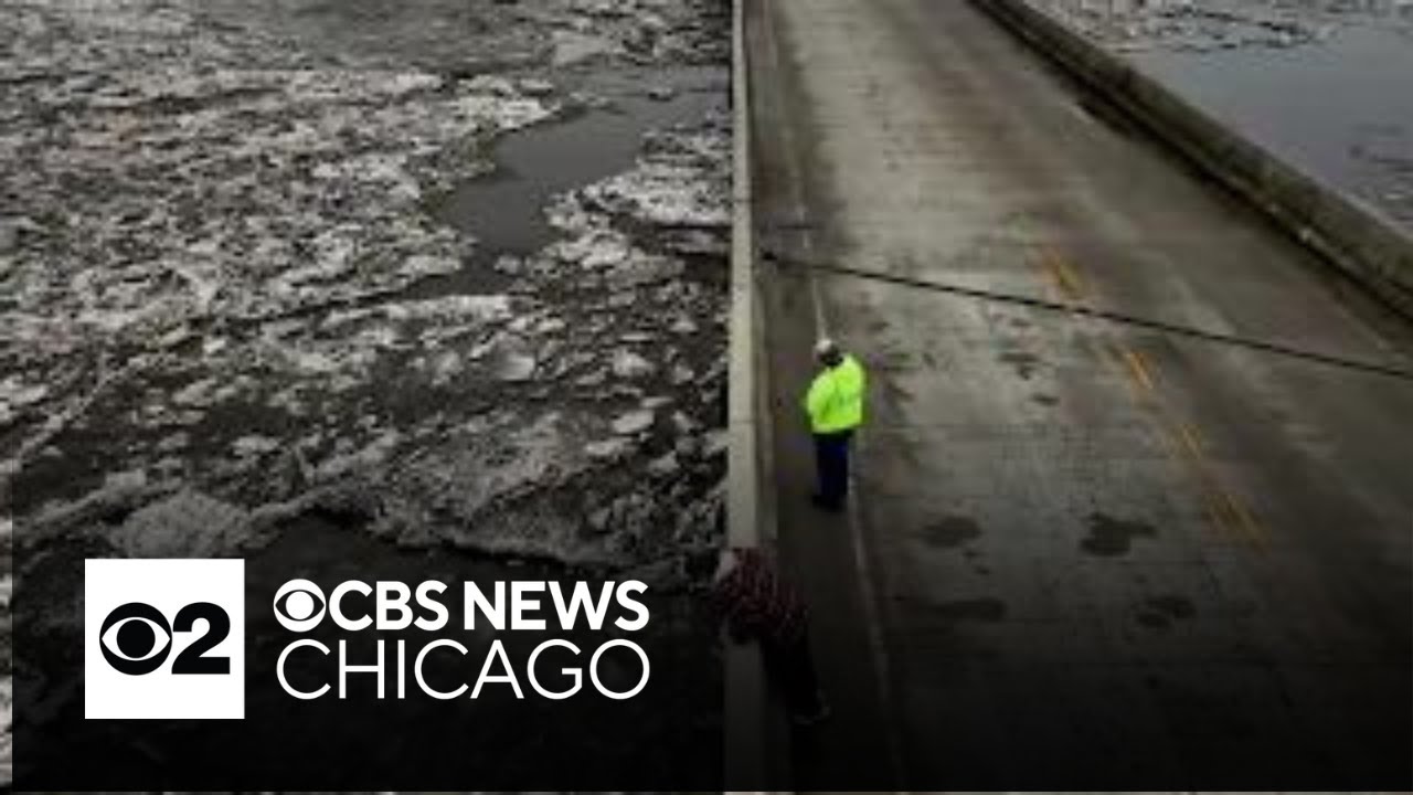 Stunning drone video shows ice breaking up on Kankakee River - YouTube