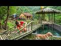 TIMELAPSE | Young Woman Building an Amazing Bamboo Bridge | Secret Cabin Over a Pond - Nhất Building