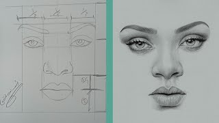 مقاسات الوجه للرسم  | تعلم رسم وجه من الامام خطوة بخطوة بالمقاسات الصحيحه