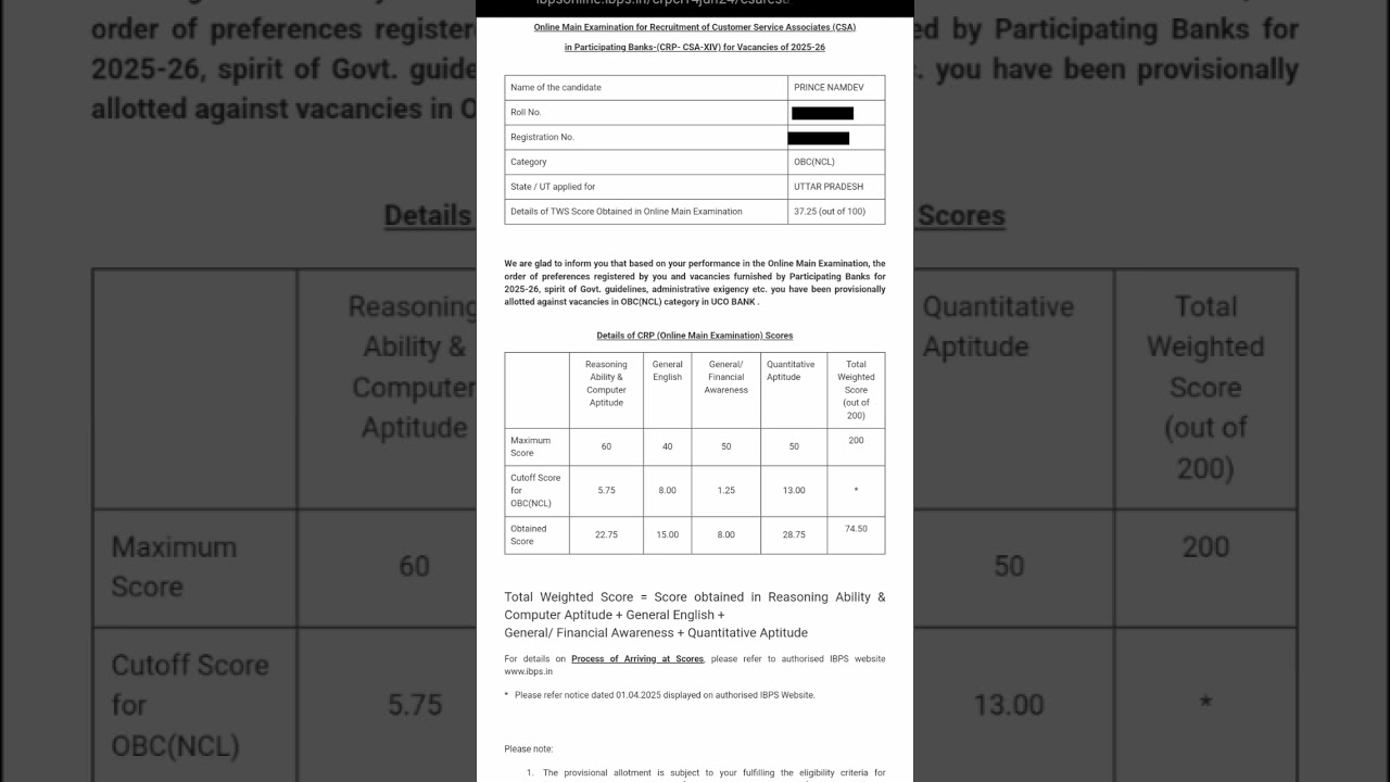 my ibps clerk result ❤️finally selected in uco bank up state 