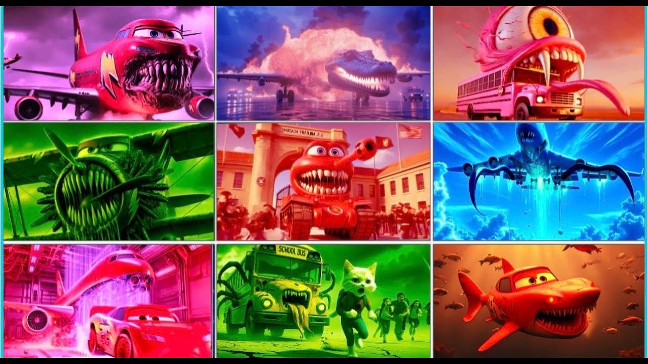 Monster McQueen Shark VS Monster McQueen Airplane VS Monster McQueen Cars