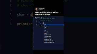 find ASCII value of given character in python #pythontricks #coding #pythonlanguage #python3 #shorts