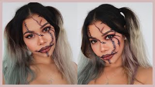 Simple Easy Halloween Makeup Look 2022 |  Easy Fake Stitched Halloween Makeup Tutorial