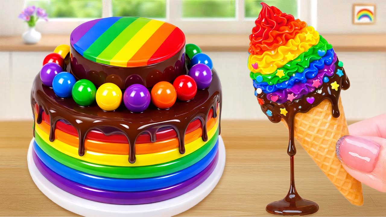 Yummy Rainbow Pop It Cake with Rainbow Sprinkles Ice Cream 🌈🍧 Perfect Combo for Dessert Lovers 💗
