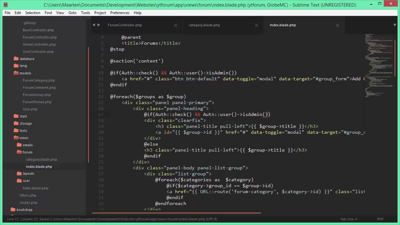 PHP Beginner Tutorial Laravel Forum Software Part 10 - YouTube