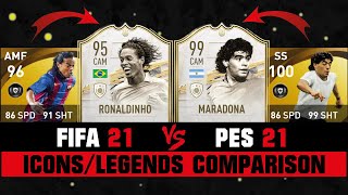 FIFA 21 VS PES 21 ICON COMPARISON!  ft. Maradona, Ronaldinho, Torres... etc