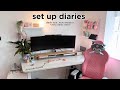 Set up diaries  ultrawide monitor desk tour  new grovemade desk shelf  