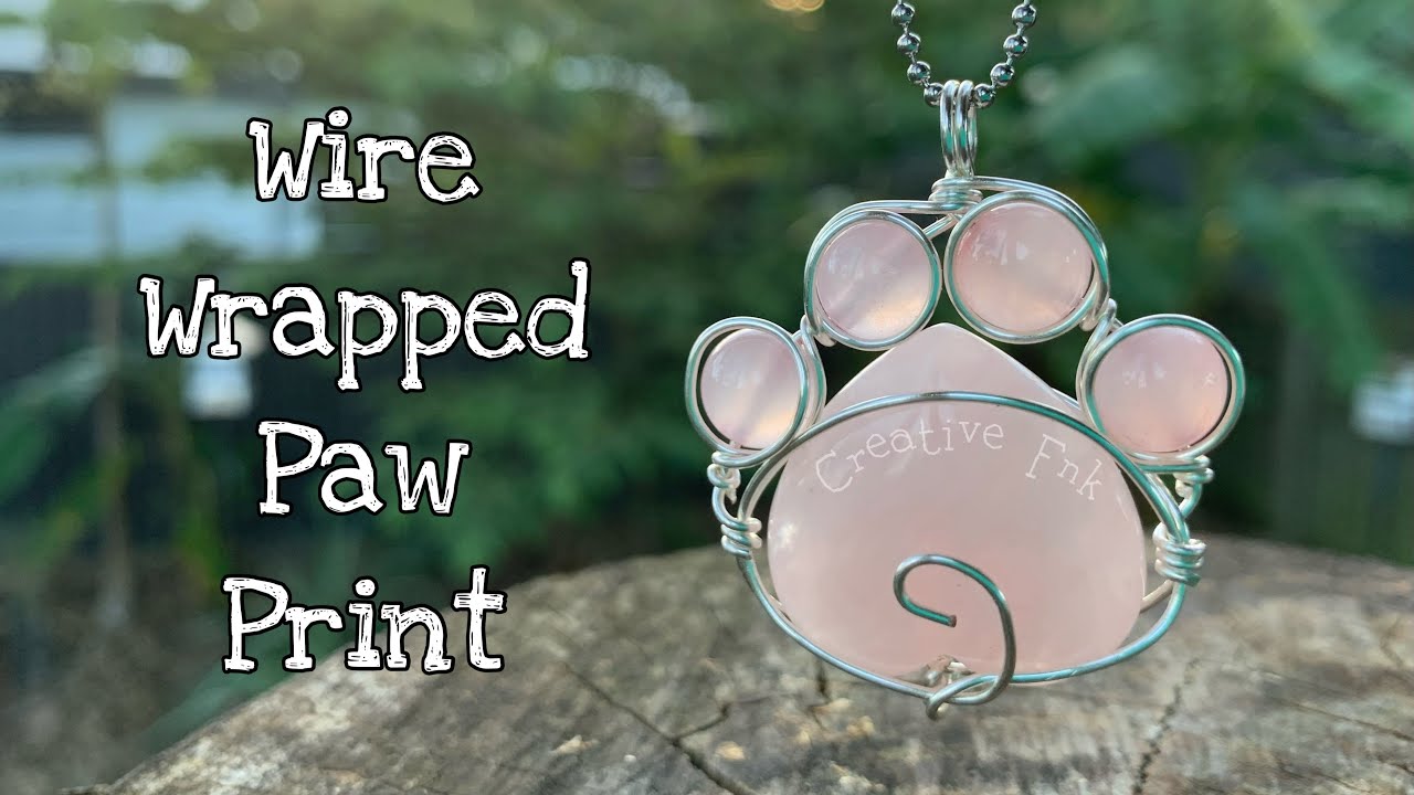 How to wire wrap a paw print pendant! Dog cat pet pendant/necklace with heart shaped crystal + beads