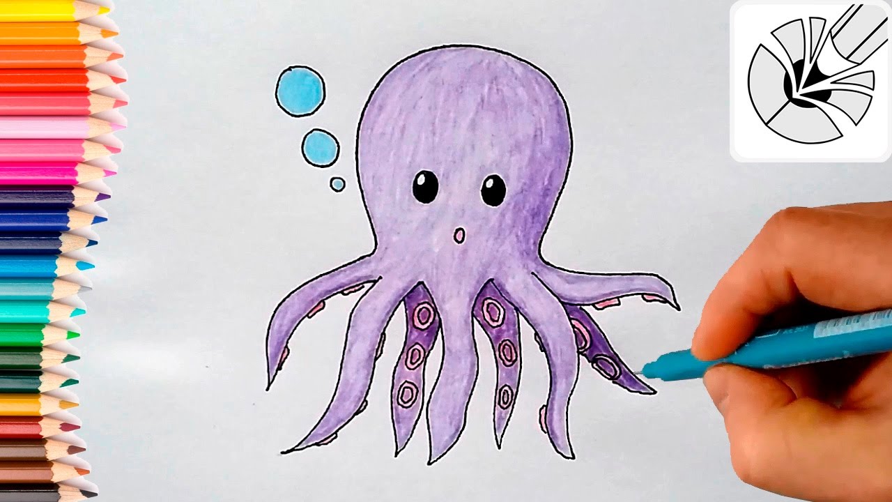 Cute Draws - How to Draw a Cute Octopus - Draw and Color for Kids - YouTube