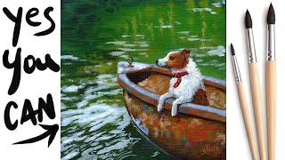DOG POND & BOAT Beginners Learn to paint Acrylic Tutorial Step by Step Day 9 #AcrylicApril2021