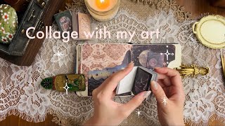 ASMR【Collage with my illustrations】Cat, Pet portrait, Relaxing paper sounds, Journal idea