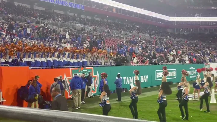 The University of Florida Gator Marching Band play Gator Maximus on defense.