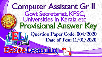 Computer Assistant Gr II - Govt Secretariat/KPSC Universities in Kerala etc | Provisional Answer Key