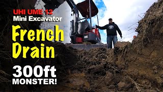 Mini Excavator Digs 300ft French Drain (LONG Video) #minidigger #miniexcavator
