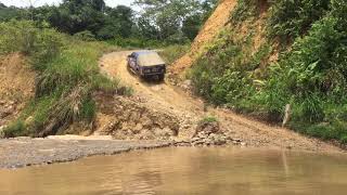 Pengaraan Offroad River Crossing + Steep small hill loose gravel Sabah Borneo