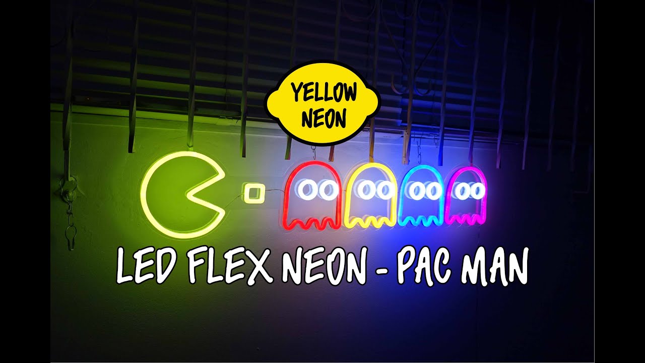 Colored Jacket LED Neon Sign (PACMAN) - Lemon Yellow, Red, Yellow, Blue ...