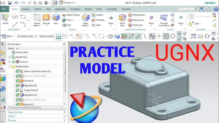 Unigraphics NX-Part Modeling Example Siemens NX 10 Tutorial Beginners NX Training Exercises Tutorial