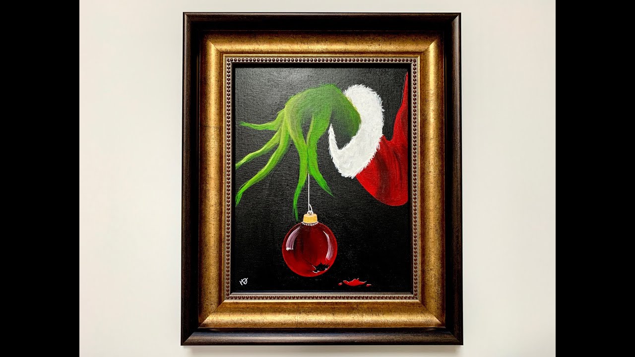 How I Painted The Grinch Holding An Ornament - Acrylic Painting - YouTube